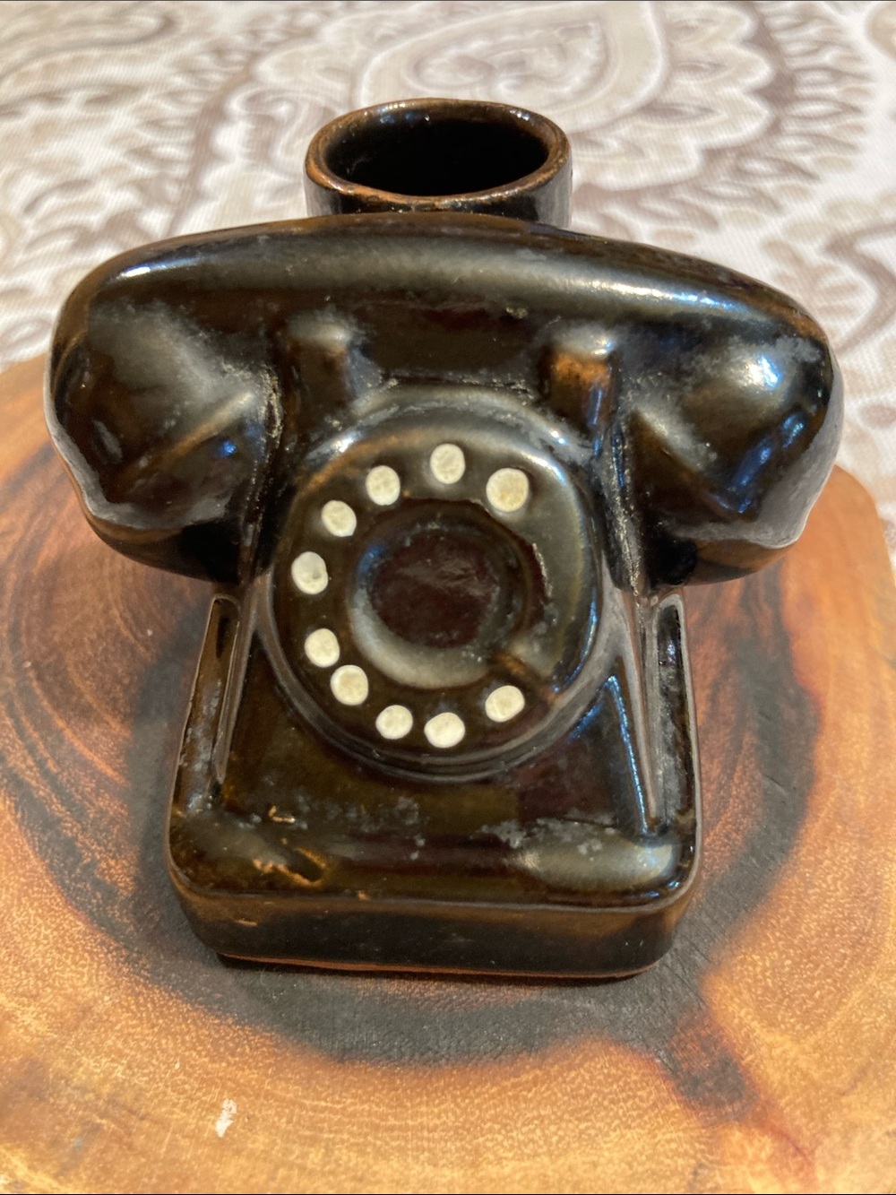 Ceramic Vintage Rotary Black Telephone toothpick holder